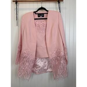 Vintage Moshita Couture Pink Embroidered Shell Tank & Blazer Set Cute Size 12